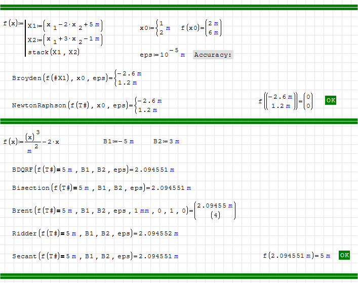 Contains nonlinear solvers for equations and systems of equations: Bisected Direct Quadratic Regula Falsi (BDQRF), Bisection, Brent's, Broyden's, Homotopy, Newton-Raphson, Ridder's, Secant, etc.
